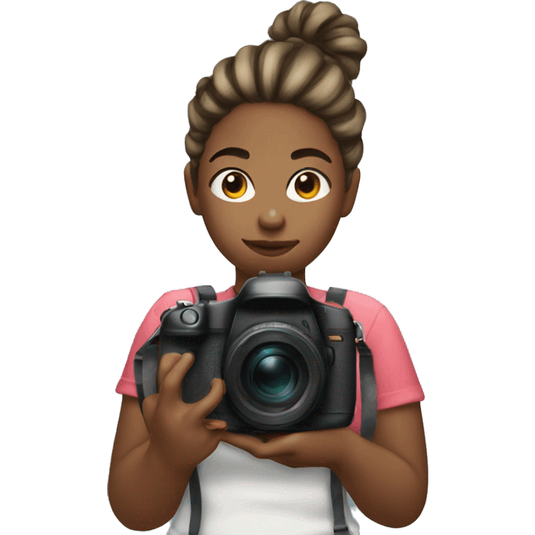 Girl with messy bun holding camera  emoji