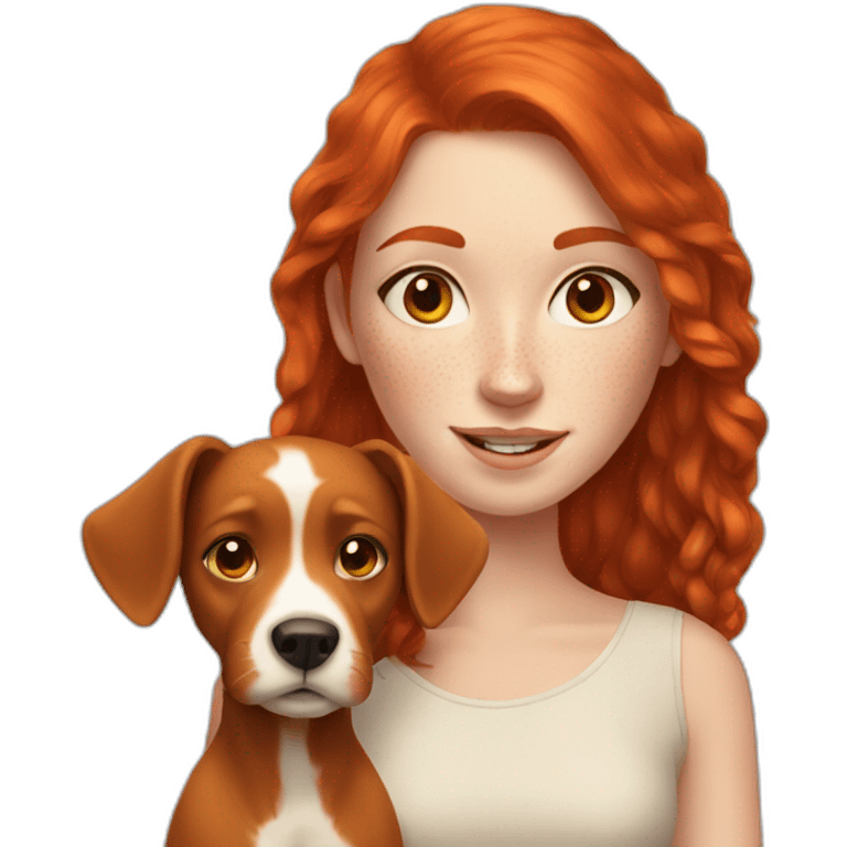 red head girl with freckles with small dog emoji