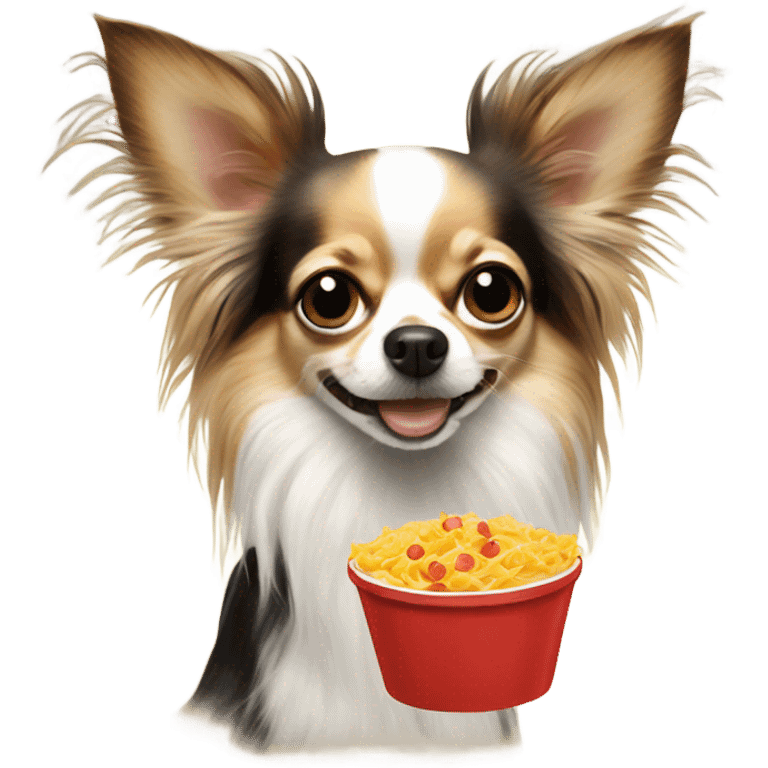 Long haired chihuahua eating ppl food emoji