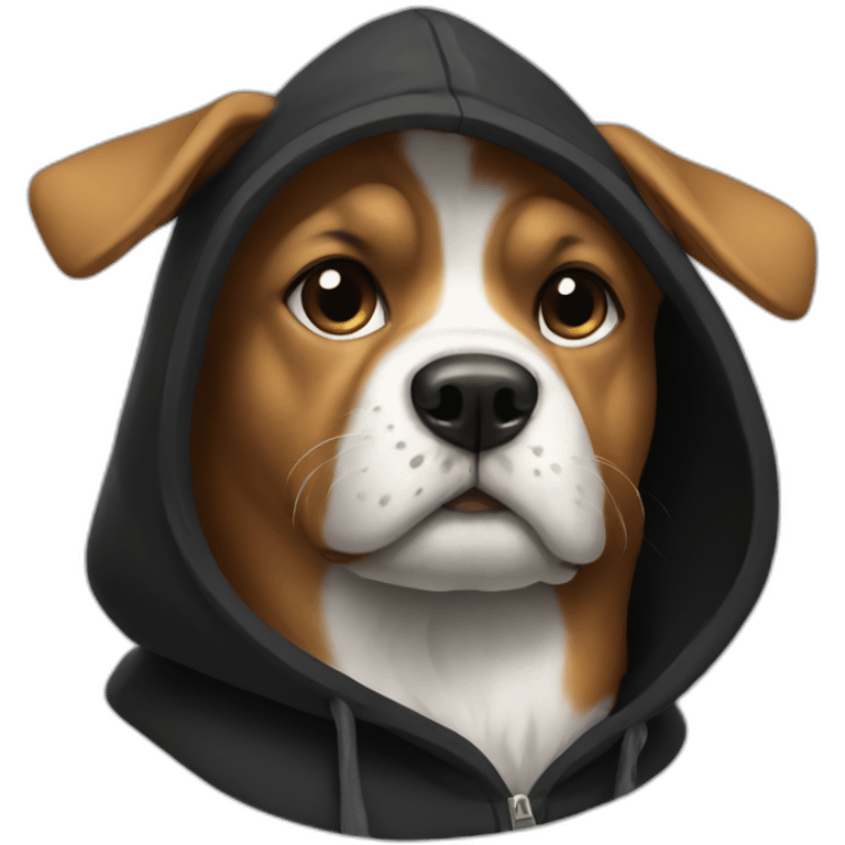 dog wearing a black hoodie with a big white x on it emoji