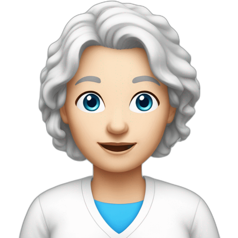 White 63 yrs old woman dark brown hair blue eyes with a white T-shirt emoji