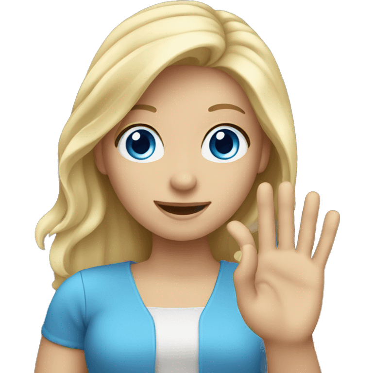 blonde long hair blue eyes girl waving one hand emoji