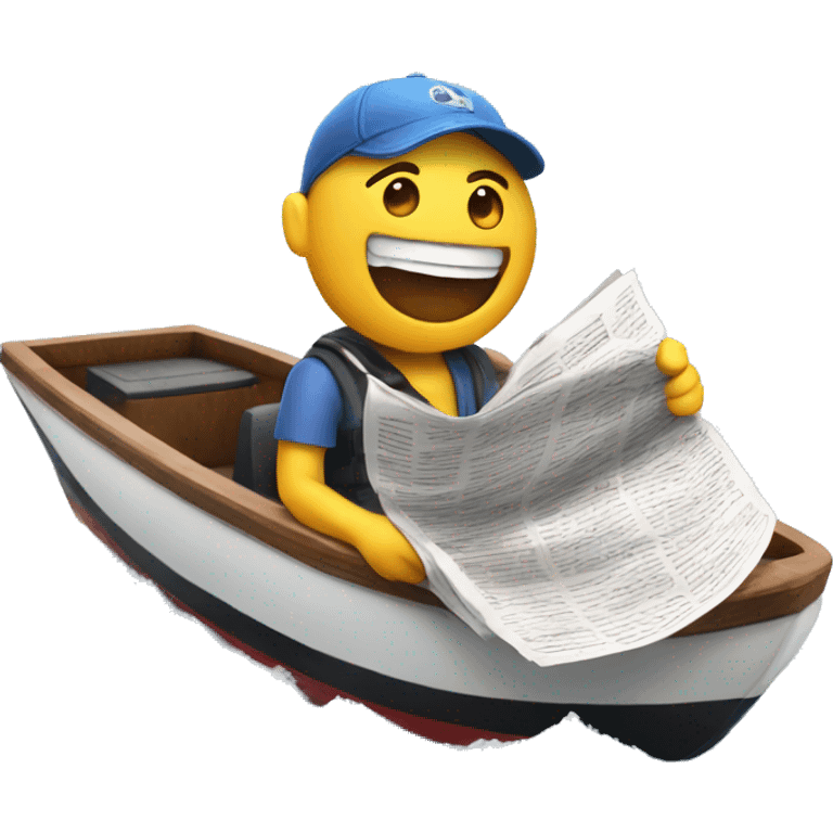 emoji that is on a speedboat, holding a newspaper emoji