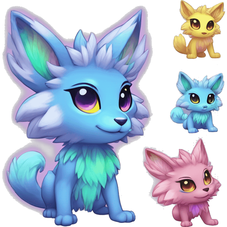 Anthro Scalie Fluffy Cool Cute Magical Elemental Shiny Colorful Neon Vibrant Colors Sparkle Kemono-style Chibi Fantasy-Animal-Fakémon-Pokémon-Hybrid Fur Sona Aesthetic Full Body emoji