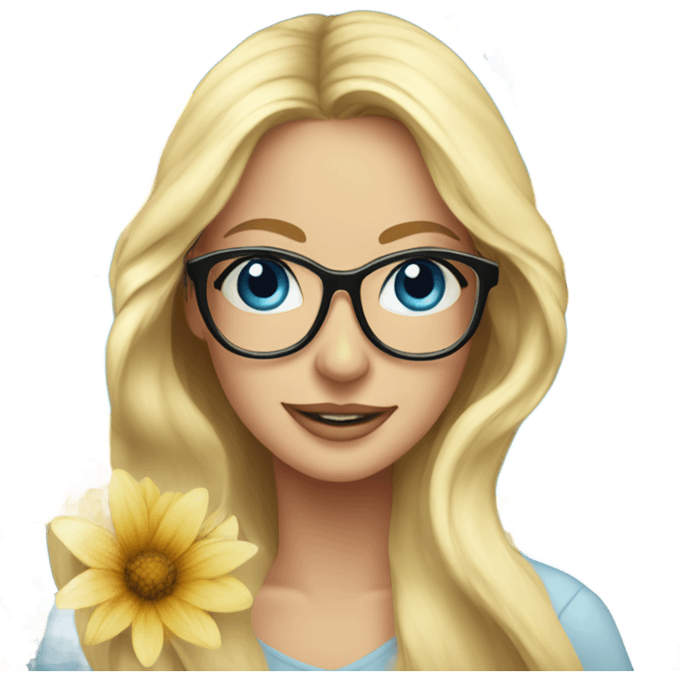 Gorgeous flowing blonde lady blue eyes with flowers and butterflies wearing glasses  emoji