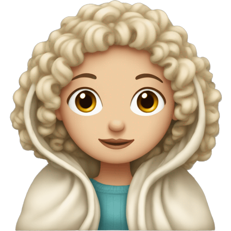 white girl with curly hair and blanket on emoji