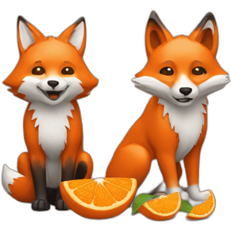 fox and wolf eating satsumas emoji