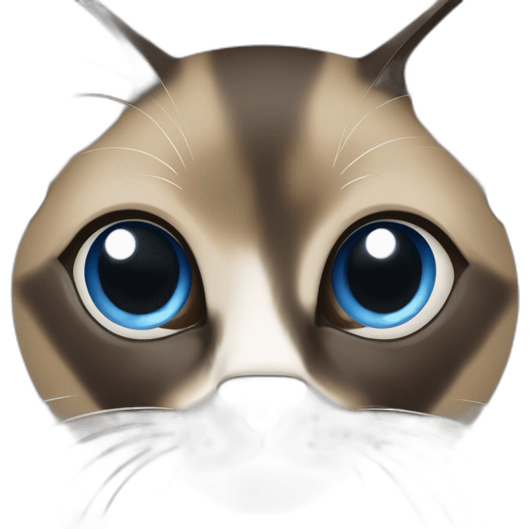 Khaki brown and black siamese Cat with blue eyes and white chin and white paws emoji