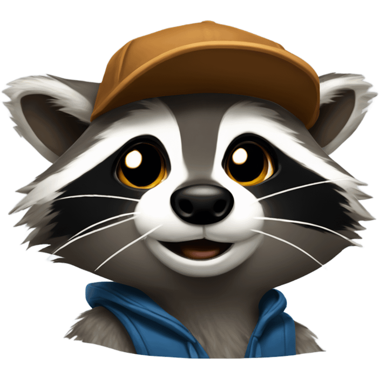 Raccoon with a coon skin cap emoji