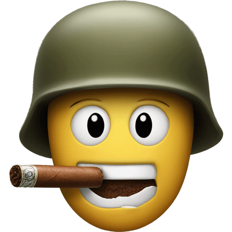 smiley emoji with an army helmet, face paint and a cigar in his mouth emoji