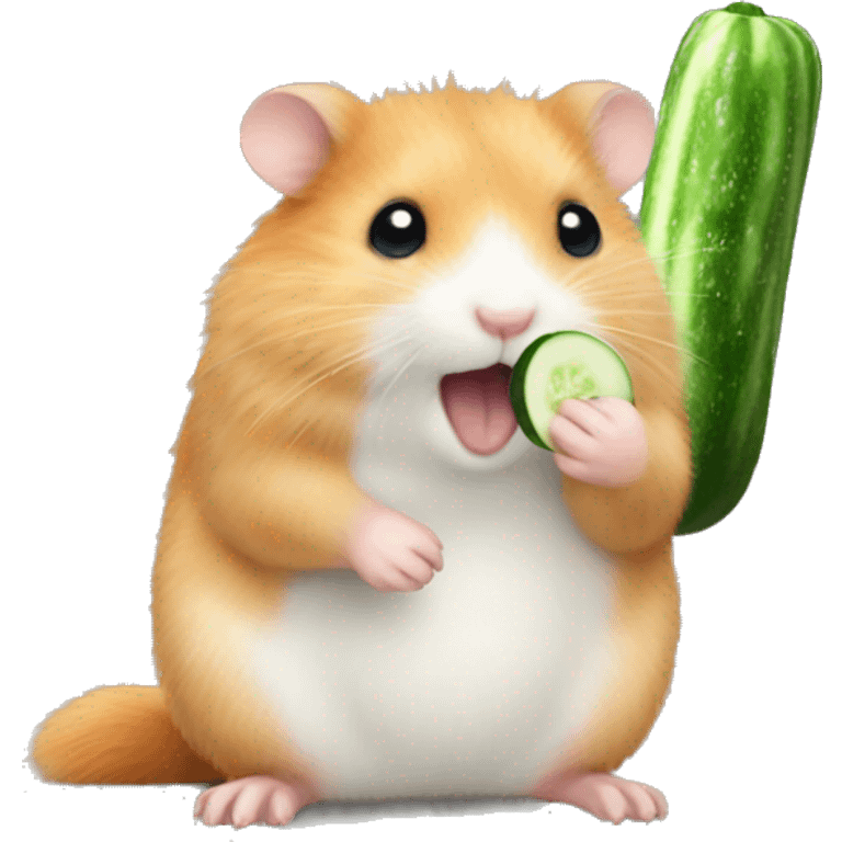 A fluffy red hamster eats a cucumber emoji