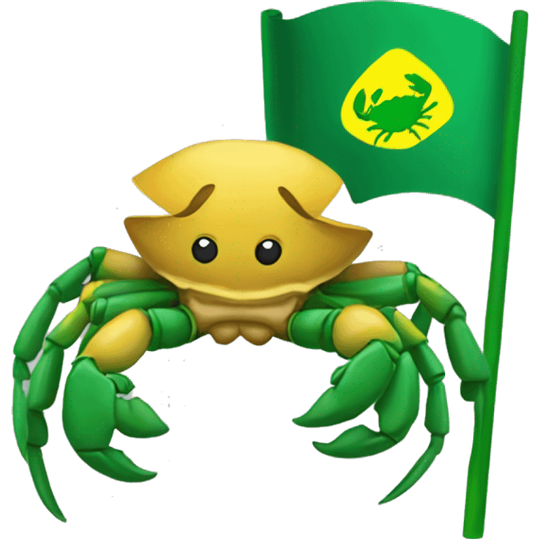 crab holding green and yellow flag emoji