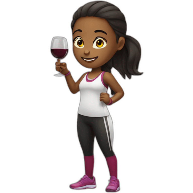 girl doing sports and drinking wine emoji