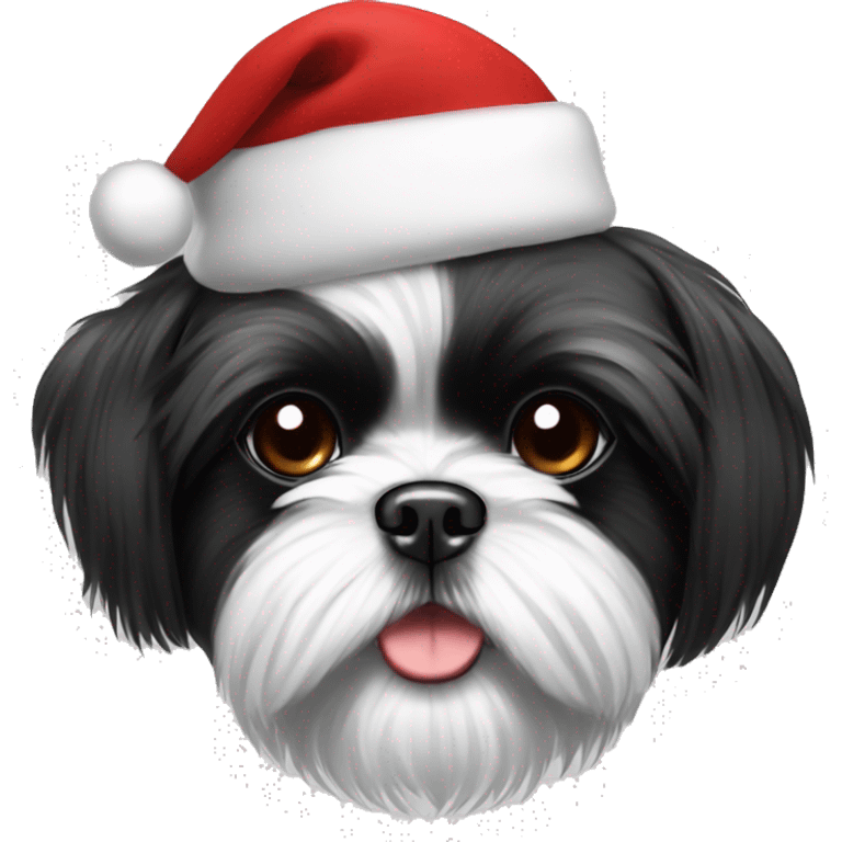 Black and white shih tzu with Christmas hat emoji