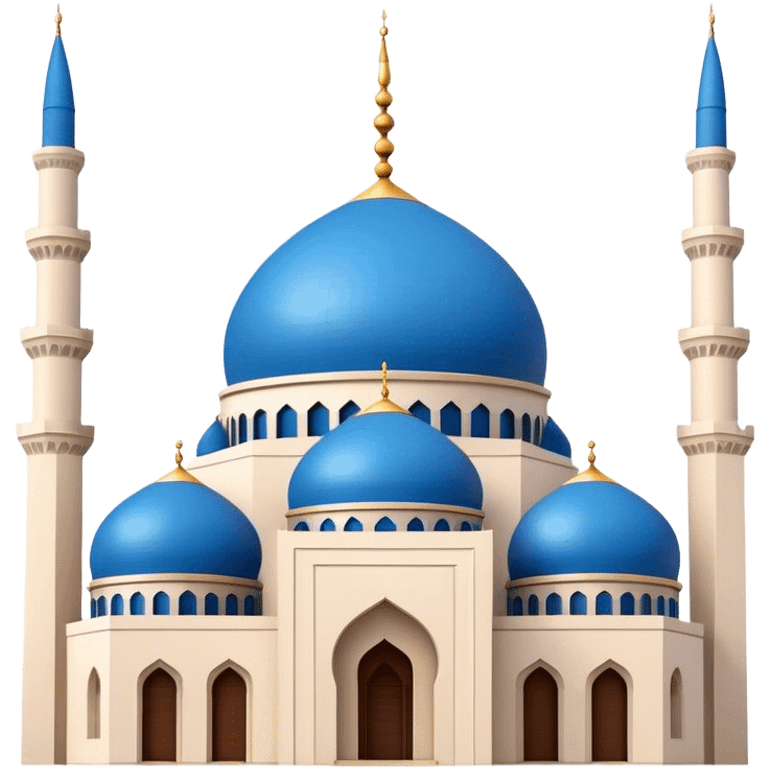 Cinematic Realistic Mohammad Al-Amin Mosque Landmark Emoji, showcasing its striking blue dome, towering minarets, and detailed Arabic calligraphy. emoji