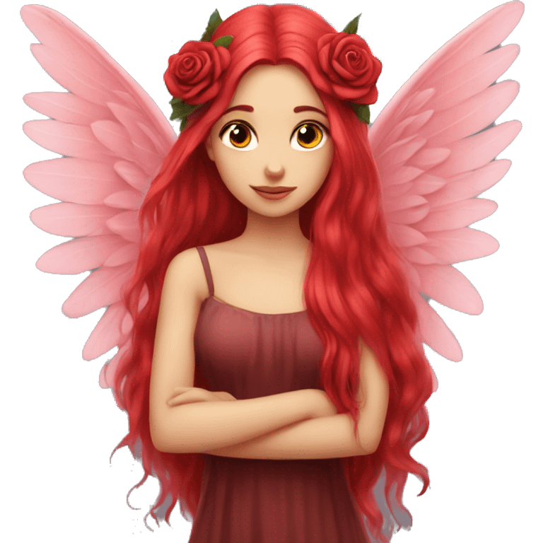 big wings, rose, Beautiful, fairy, red, long hair emoji