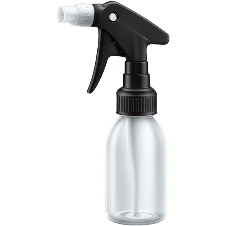 a transparent plastic spray bottle with a long stainless-steel nozzle, a comfortable white handle, and a trigger mechanism. The nozzle is thin and slightly curved at the tip, designed for precise spraying. emoji