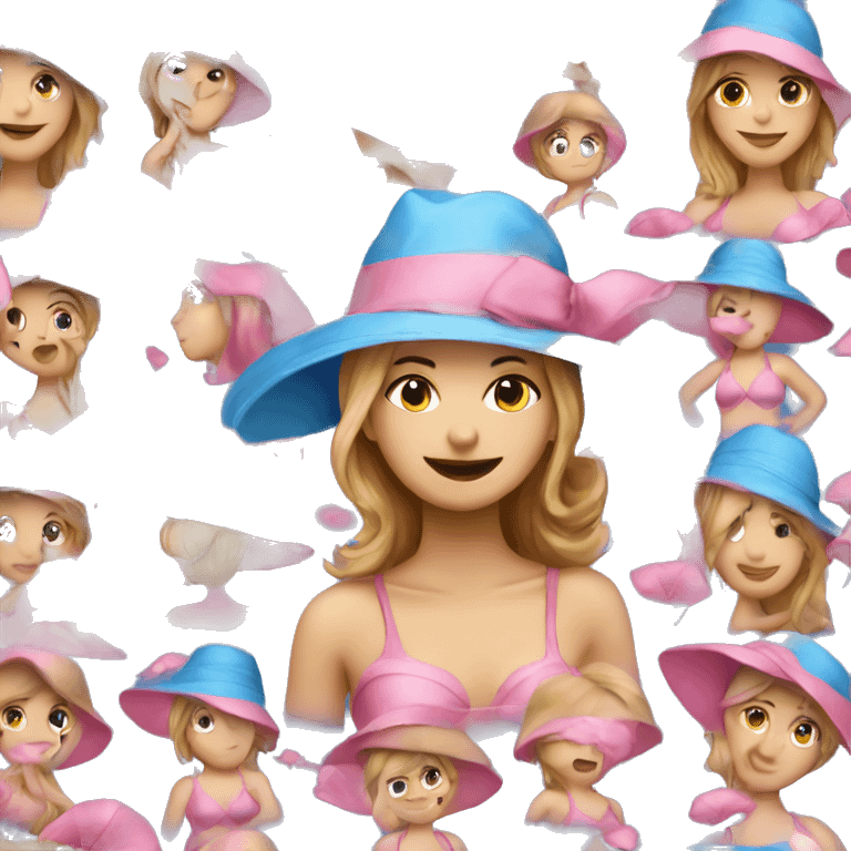 Lady in blue bathers with pink hat emoji