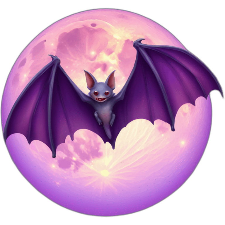 purple dripping vampire bat wings flying in front of large realistic color full moon emoji