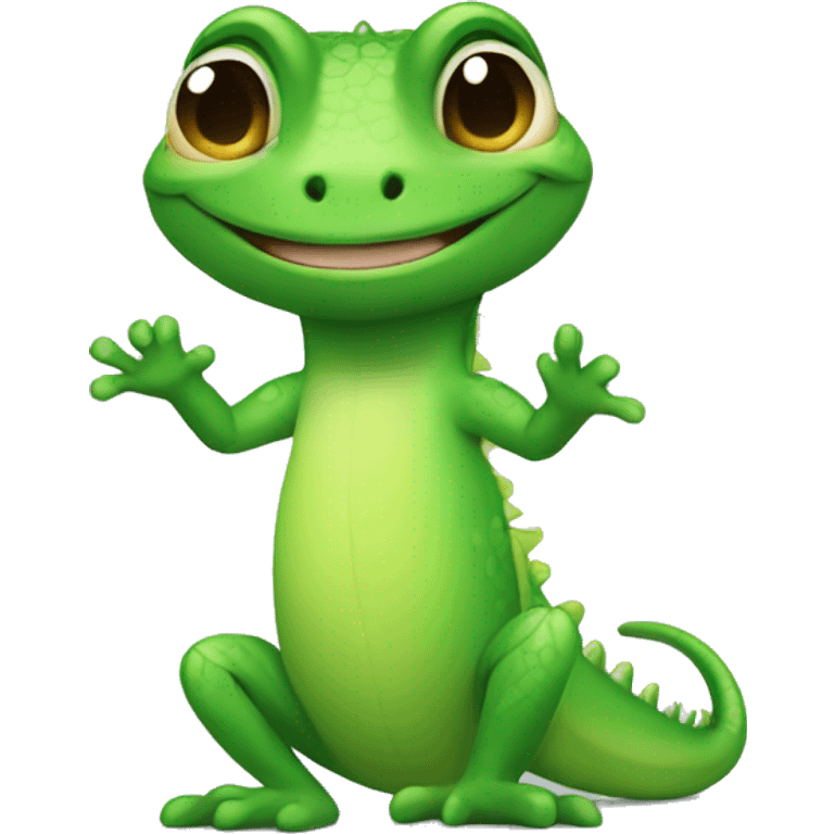 cute green lizard full body with green heart emojis around its face smiling emoji