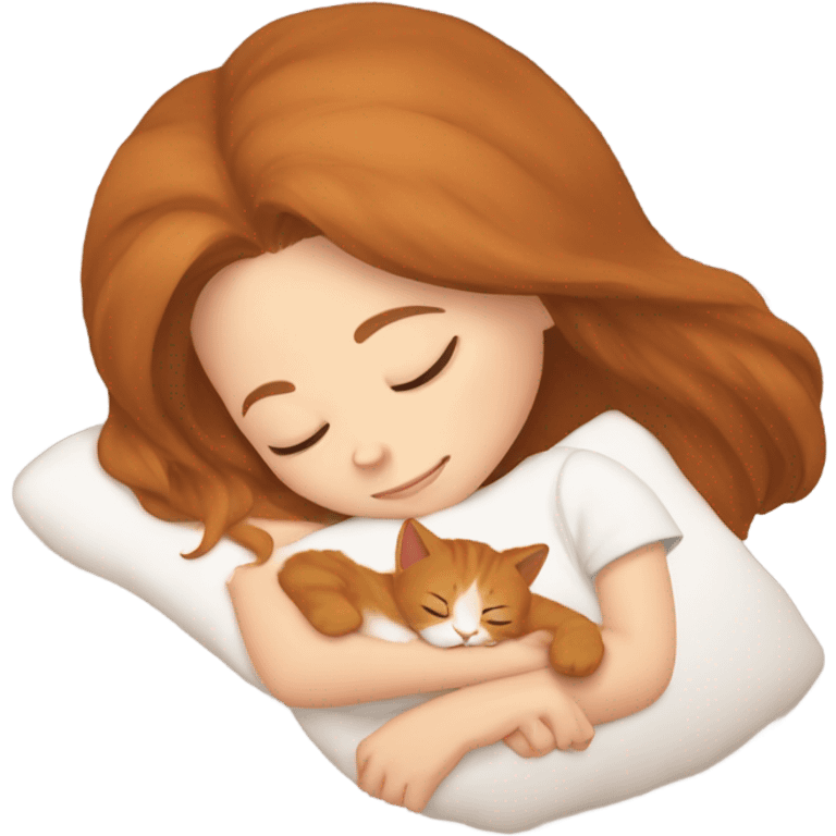 white girl brown hair sleeping with orange kitty emoji