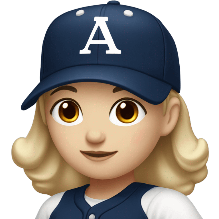 White girl with Black long hair, who wearing navy ballcap emblazoned with a red G initial and wearing baseball uniform emoji