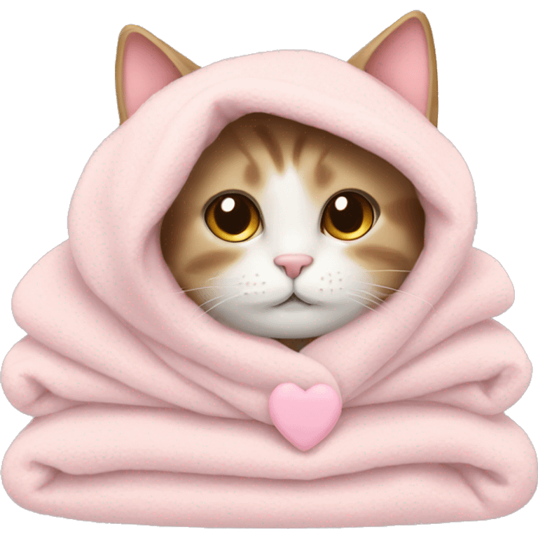 cat with a cozy light pink heart blanket  emoji