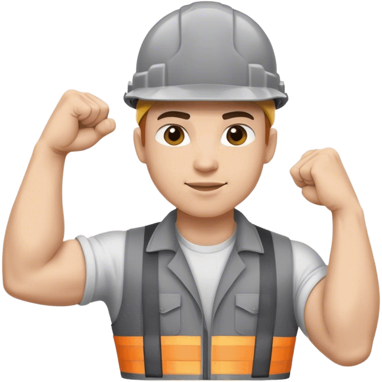 Worker with grey hard hat arm flex emoji