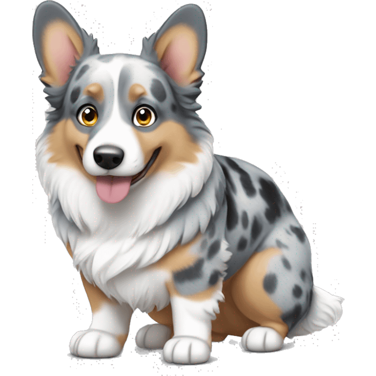 Blue Merle corgi with one blue eye full body emoji