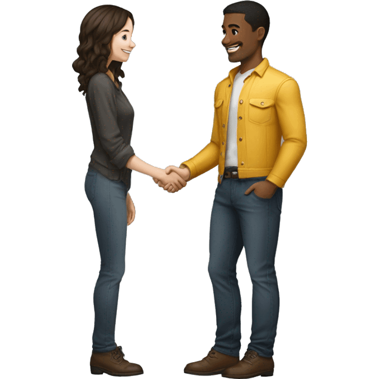 an adult restaurant owner and a young blogger shake hands, both with fair skin, in great detail, in full height emoji