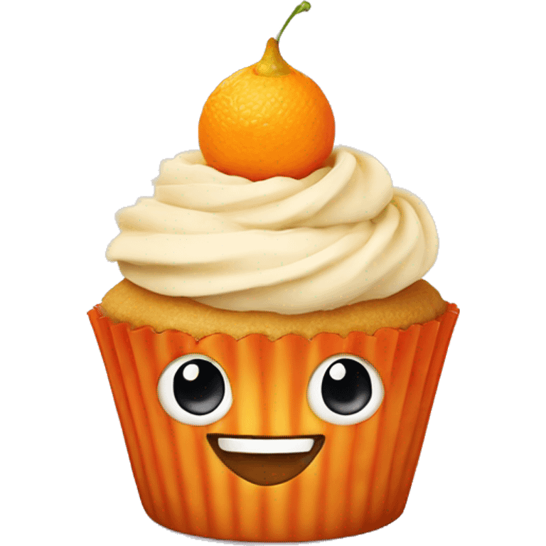 Orange cupcake with a happy face emoji