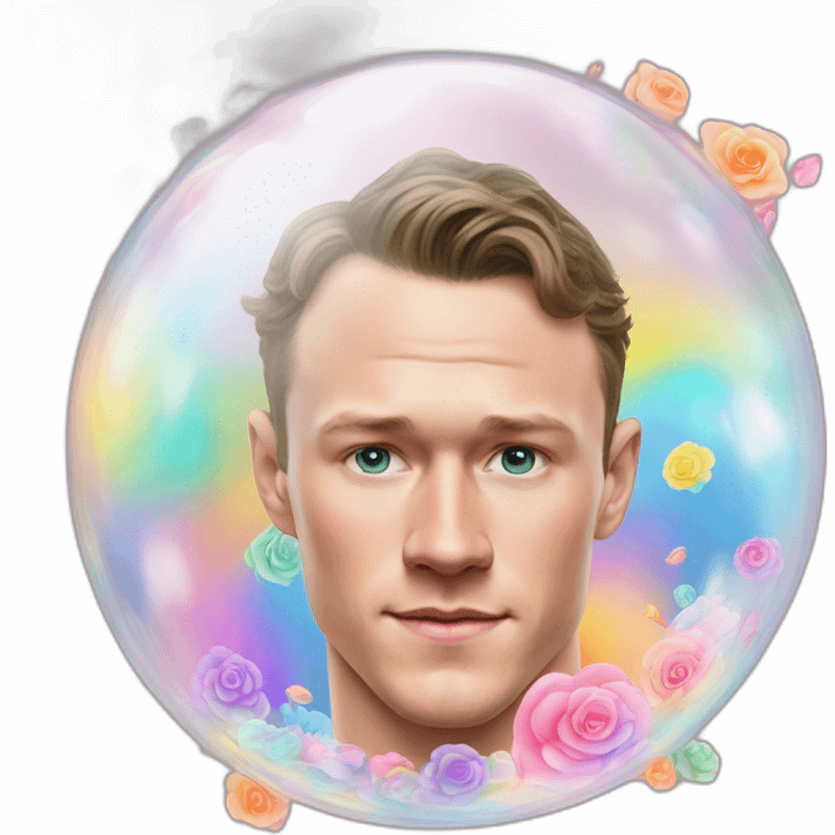 Jonathan Toews inside a rainbow bubble with pastel roses emoji