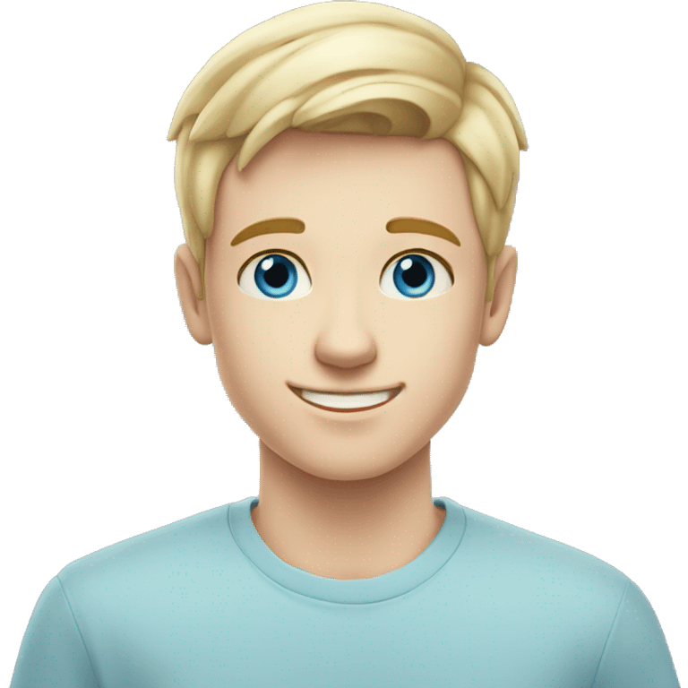 confident happy clean shaven pale teen boy with short blonde light hair blue eyes outdoor portrait emoji