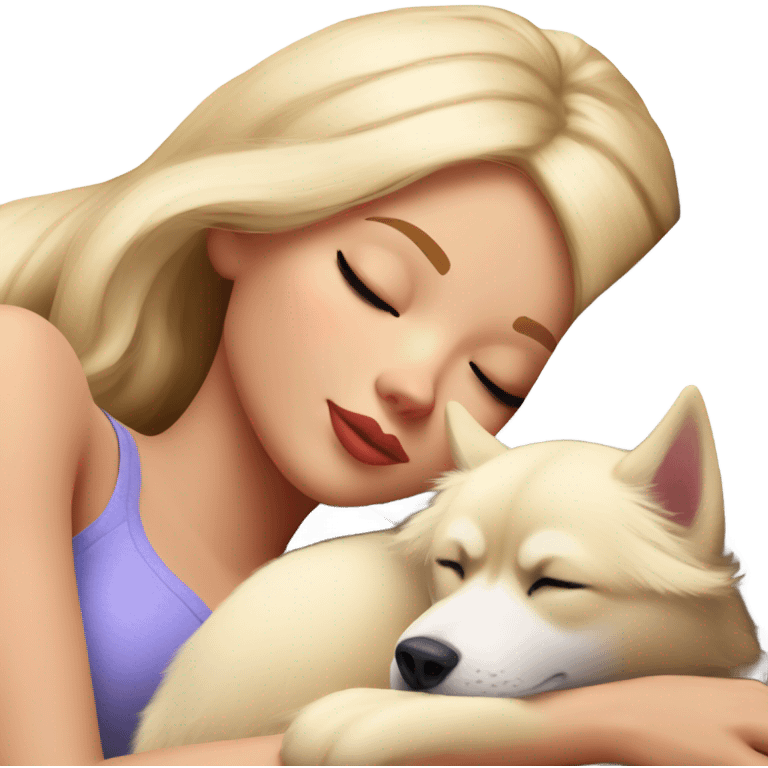 Pretty blonde Barbie napping with red Siberian Husky  emoji