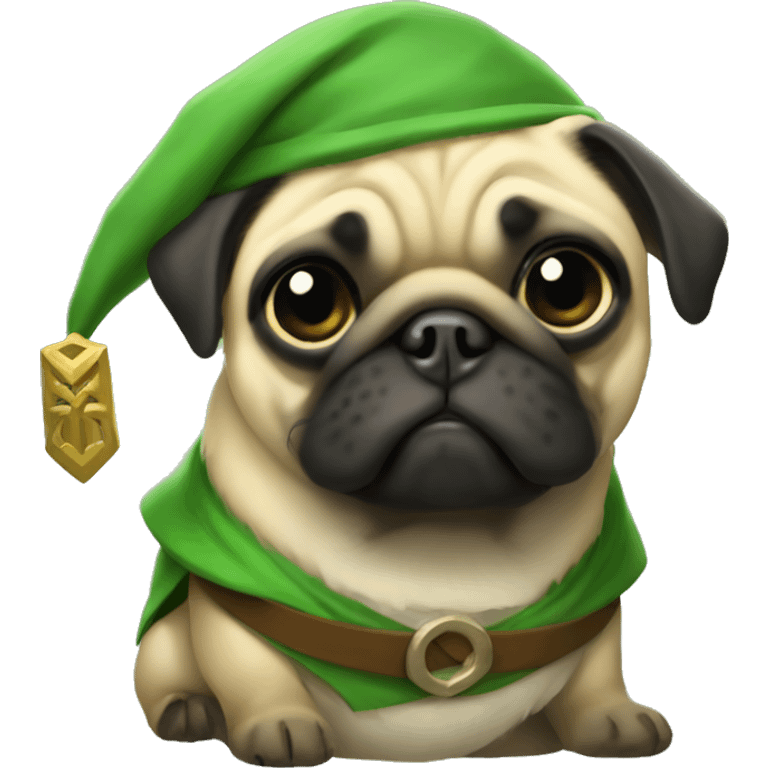 Pug dressed as link from Zelda emoji