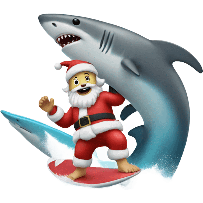 Santa surfing on a shark emoji