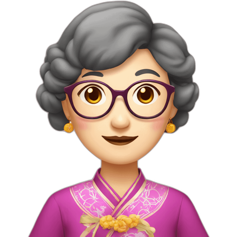 Chinese seniors lady wear Chinese traditional dress wear glasses show appreciation sign emoji