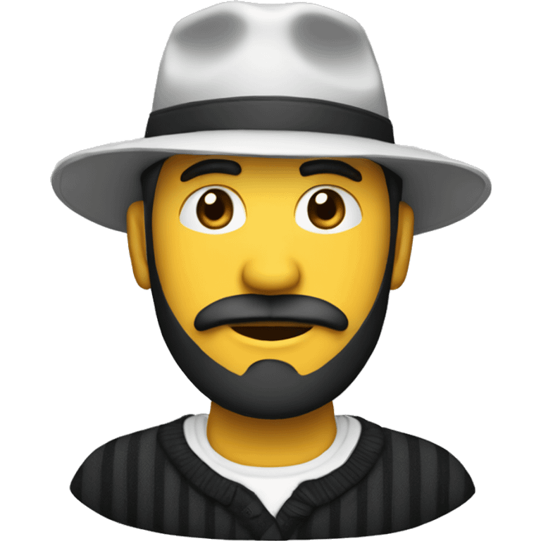 Hombre gorro de lana negro con camisa a rayas blancas y negras  emoji