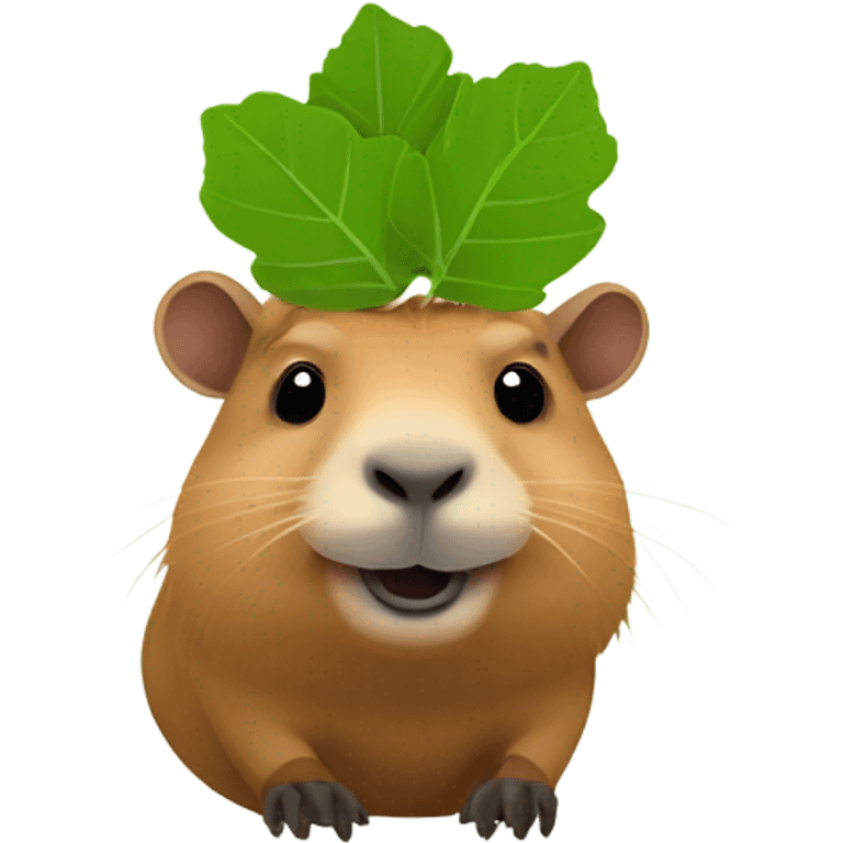 A CAPYBARRA LIKE EMOJI LOOKING AT THE CAMERA WITH A LEAF ON THE HEAD emoji