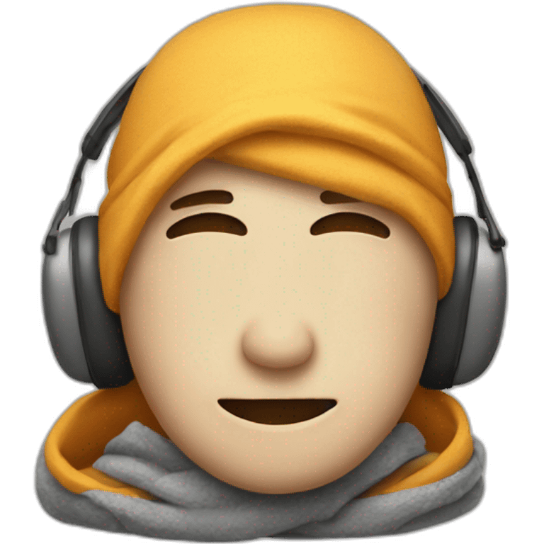 face wearing ear defenders wrapped in a blanket emoji