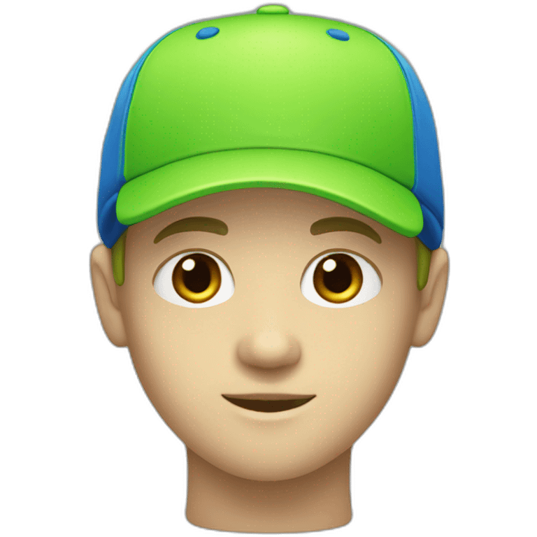 white BOY WITH lime green EYES & blue cap emoji