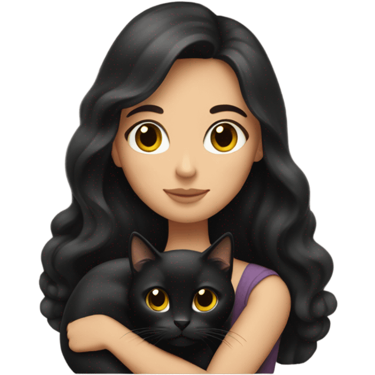 Brunette holds black cat emoji