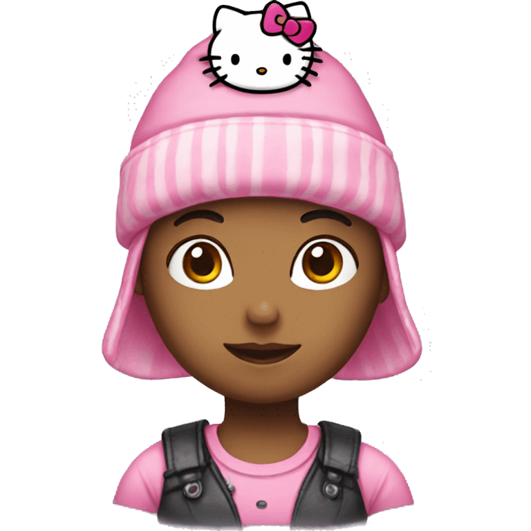 Woman wearing hello kitty hat emoji