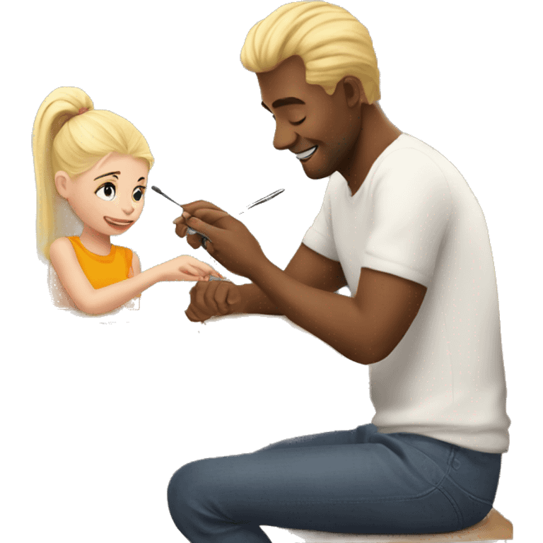 blonde daughter paints blonde dad's nails emoji