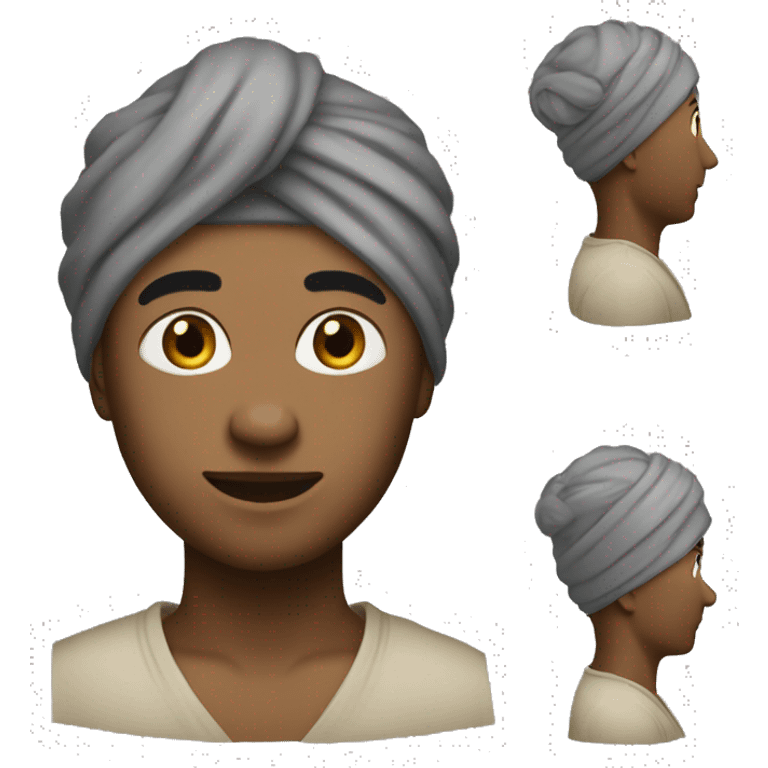 Got it! Here's the description: "a person wearing a turban, facing forward, but with their head slightly turned to the right so that their face is not fully visible." emoji