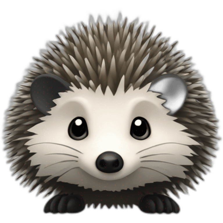 Hedgehog dark gray quills one black ear one white ear different colored ears full body emoji