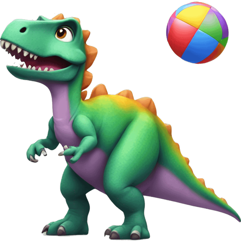 dinosaur juggles colorful balls emoji