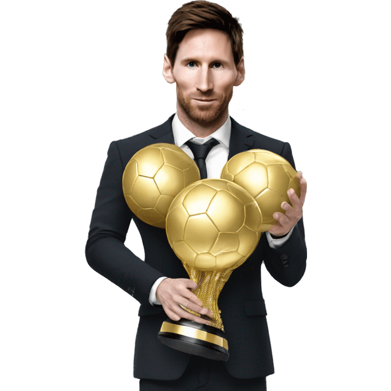 Lionel Messi holding Ballon d’Or with a suit emoji