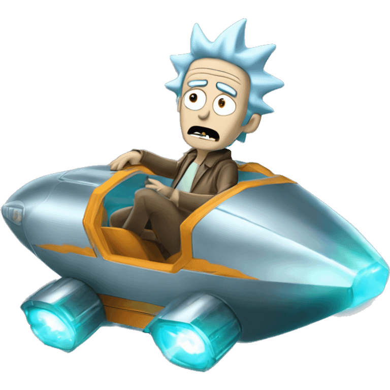 Hot wheel young Rick Sanchez flying in spaceship to citadel  emoji