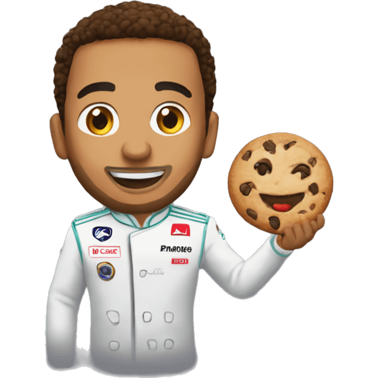 Lewis Hamilton mangeant un cookie vegan emoji